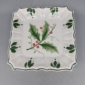 Christmas Holiday Ceramic Plate Holly Berry Hand Painted Zanolli Italy Square 7”